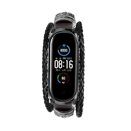 Ремешок винтажный Carprie для фитнес-браслета Xiaomi Mi Band 5 и 6 Type D Black black - фото 3