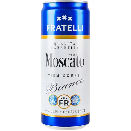 Напій винний Fratelli Moscato Bianco слабоалкогольний газований напівсолодкий білий 6-6.9% 0.33 л
