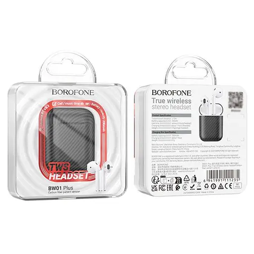 Bluetooth Стерео Гарнитура Borofone BW01 Plus, TWS, carbon version, BT5.1, 4h, 30mAh, 350mAh, Черный - фото 5