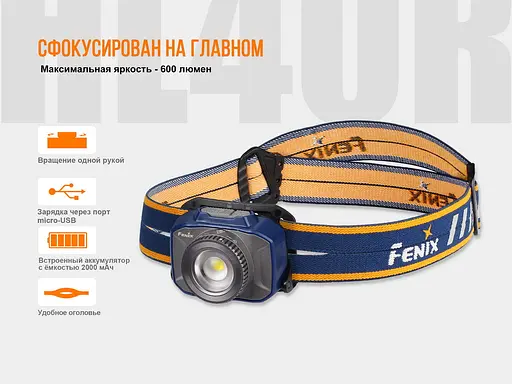 Фонарь налобный Fenix ​​HL40R Cree XP-LHIV2 LED серый - фото 7