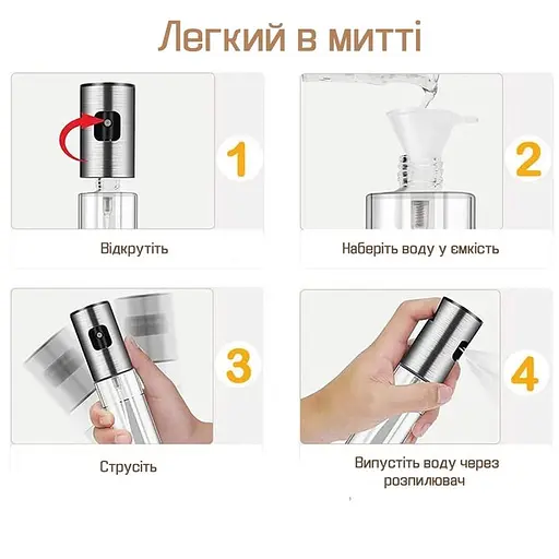 Распылитель диспенсер бутылка спрей для масла, уксуса, соусов, 100 мл стекло, Kitchen Master Золотистый 86131 - фото 10