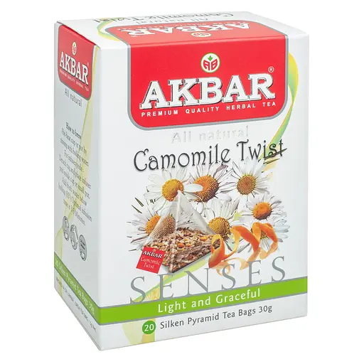 Чай трав'яний Akbar Camomile Twist ромашка, календула та апельсин в пірамідках 30 г (20 шт. х 1.5 г)