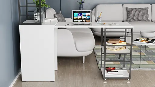 Стіл-тумба трансформер Смарт 3/1 з етажеркою Ferrum-decor 1430x1450x500 Чорний метал ДСП Біле 16 мм (FRD-105109) - фото 4