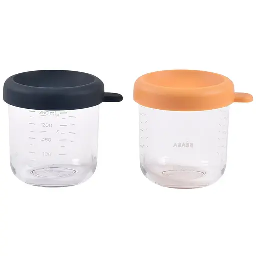 Набір контейнерів Beaba для зберігання склянних 2 х 250 мл синій оранжевий 2 шт. (914010)