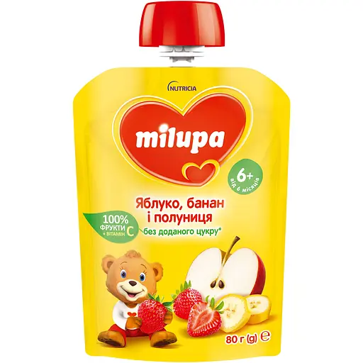 Фруктовое пюре Milupa Pouch Яблоко банан и клубника 80 г