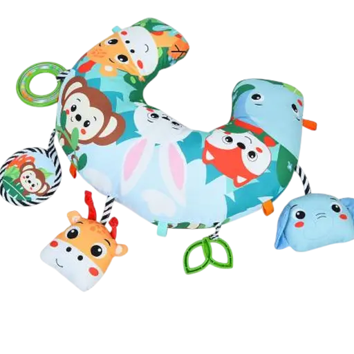 Коврик-подушка для новорождённого 63633-1 с подвесками, зеркальцем, погремушкой и шуршалкой– голубой