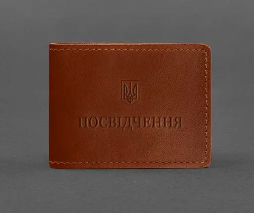 Универсальная кожаная обложка для удостоверения светло-коричневая - фото 1