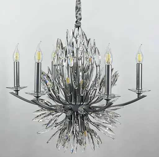 Кришталева срібна люстра репліка Lily Buds на 6 ріжків-підсвічників Line.F MD 8058-6 Satin - фото 5