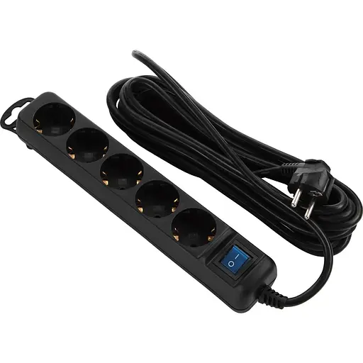 Мережевий фільтр на 5 розеток 3м, чорний (2E-U05ESM3BK) - фото 1