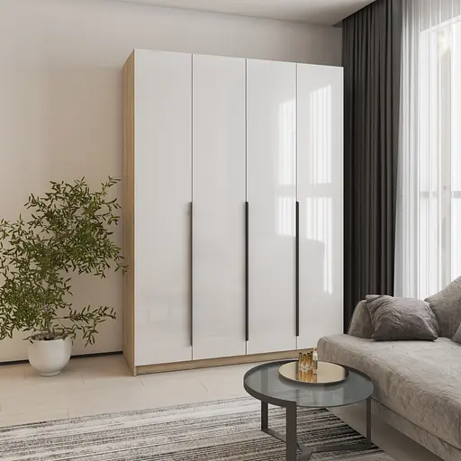 Шафа 4-дверна MebelStar Оскар Gloss BL-B, додаткова штанга 160x52x220 см Дуб сонома/Білий (MBS-5275) - фото 1