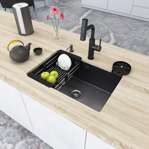 Кухонна мийка під стільницю з PVD покриттям багатофункціональна чорна Nett NB-5742U, Чорний - фото 5