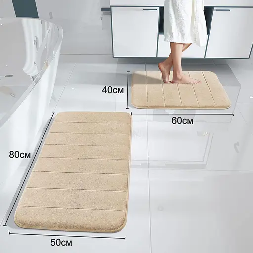 Набор 2 коврика для ванной Aquarius с эффектом памяти 50х80 см, 40х60 см Бежевый в полоску - фото 2