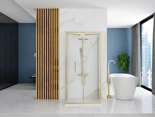 Душевая кабина Rea Rapid Fold 90x100 gold пристенная REA-KPL-09405, Универсальная, прозрачная, золотая - фото 4