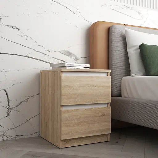 Прикроватная тумба Vays R-5 Дуб Сонома-Белые планки, 2 ящика без ручек, ЛДСП 40×40×53 см - тумба в спальню - фото 2