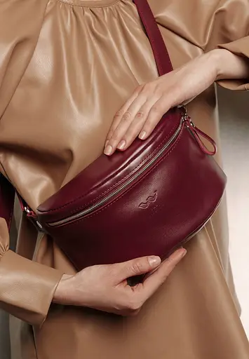 Шкіряна поясна сумка бордова - фото 2