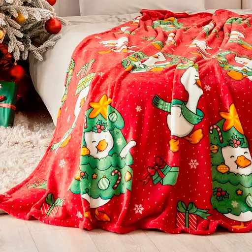 Плед Love You Новогодние гусята 150x200 см велсофт красный с принтом (9120) - фото 5