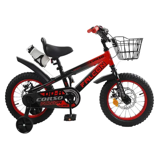Велосипед 2-х колесный Corso Falcon 14" FL-14873 стальная рама, дисковые тормоза, доп. колеса, звонок, бутылка, корзина, собранная на 75% (6800070148739) - фото 3