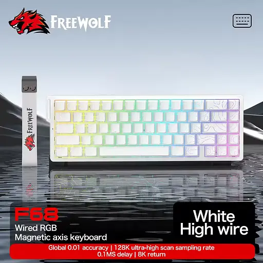Игровая проводная магнитная клавиатура FreeWolf F68 / Magnetic Switch / RGB / Wired / White - фото 1