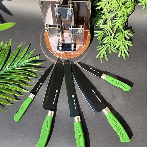 Набор кухонных ножей с подставкой 6 предметов Edenberg EB-11006 зеленый - фото 3