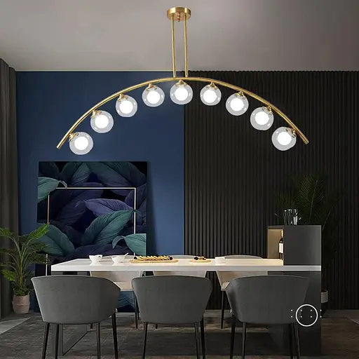 Золотая люстра-дуга на 9 двойных плафонов Line.F MJ 80/9 AB - фото 1