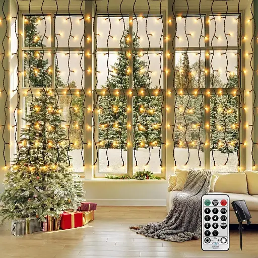 Солнечные светодиоды Navidad Luces de Hadas de Cortina, 6x1M 600 LED Cortina de Luces, 8 Modos Регулируемые IP44