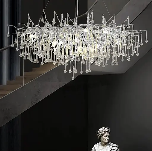 Розкішна видовжена люстра в хромі з скляними підвісами 150 см | Line F | Арт. MD9005-1500 CH OVAL - фото 1