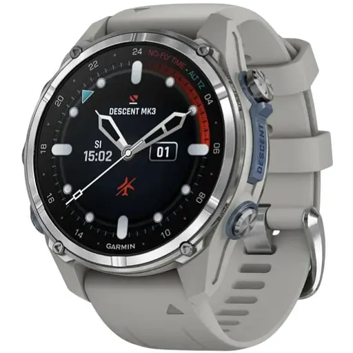 Смарт-годинник Garmin Descent Mk3 43 mm Stainless Steel with Fog Gray Silicone Band (010-02753-04/03