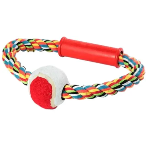 Іграшка канат-грейфер для собак Fox коло з тенісним м'ячем 18 см - фото 1