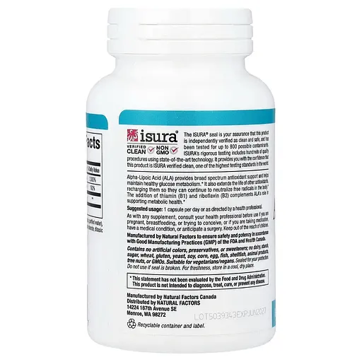 Альфа - ліпоєва кислота з вітамінами B1 та B2 600 мг Alpha - Lipoic Acid with B1 & B2 Natural Factors 60 вегетаріанських капсул - фото 3