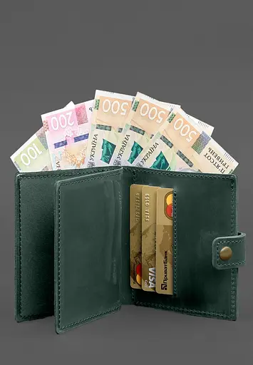 Кожаная обложка-портмоне для удостоверения офицера ГНСУ 11.2 зеленая Crazy Horse - фото 5