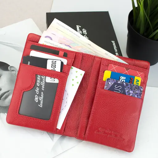 Гаманець жіночий шкіряний De Esse LC14288-GD02 маленький на магніті червоний - фото 2