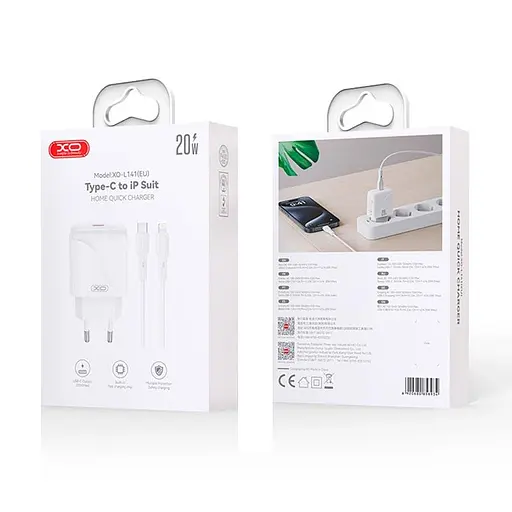 Адаптер сетевой XO Type-C to Lightning Cable Single USB-C Fast Charger L141 20W/3A, PD/QC| - фото 2