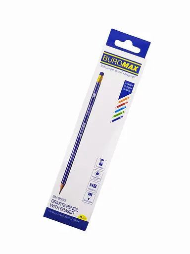 Карандаш графитовый, HB, с ластиком, 12 шт. в упаковке