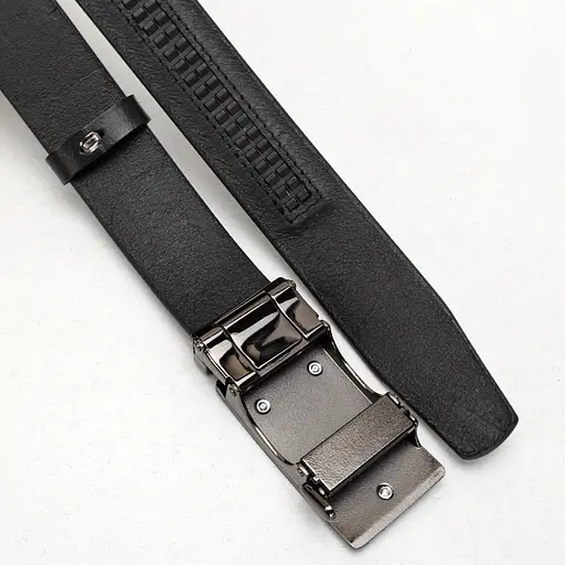 Ремень кожаный мужской черный на автомате SF-3417 (130 см) - фото 4