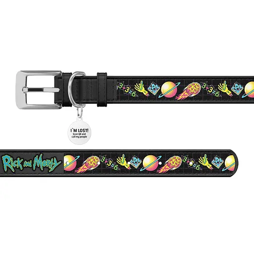 Ошейник для собак кожаный Waudog Design с QR-паспортом "Рик и Морти 3" XL Ш 35 мм Д 46-59 см черный - фото 3