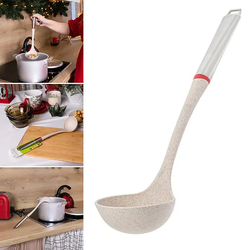 Ополоник половник керамічний під мармур із ручкою з нержавіючої сталі 35 см, Kitchen Master Сталевий 85643 - фото 3