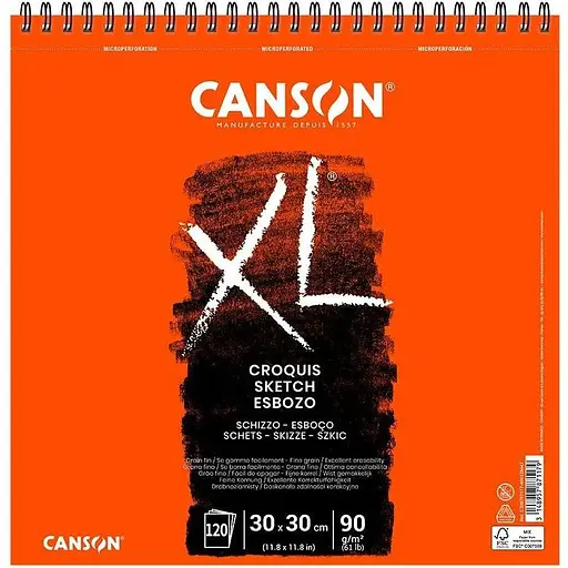 Альбом для эскизов на спирали Canson XL 30х30см 90г/м2 120л белый цвет - фото 1