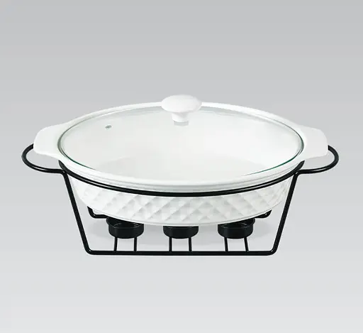 Мармит керамический Maestro MR-11559-74 Овальная мармитница с крышкой на подставке 37смх24см 2,3л Белый - фото 1