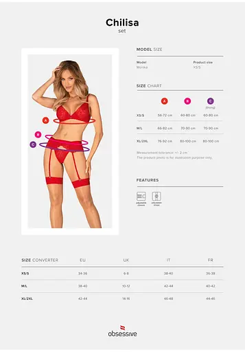 Комплект білизни Obsessive Chilisa, M/L (червоний) - фото 7