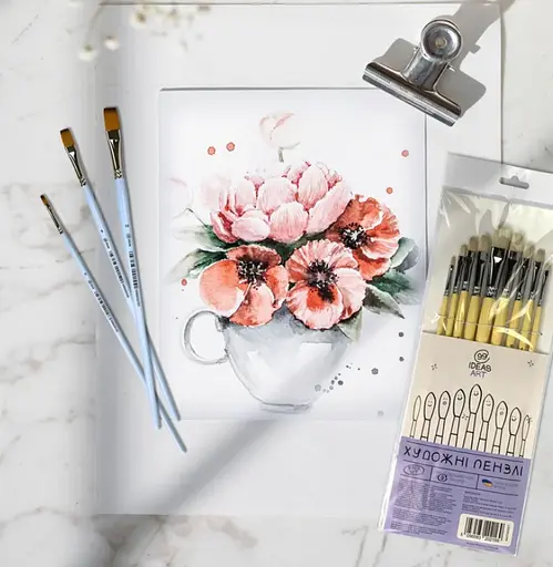 Пензель Синтетика плоска кутова закруглена 6604GS №12, довга ручка, 6604GS12, 99IDEAS - фото 4