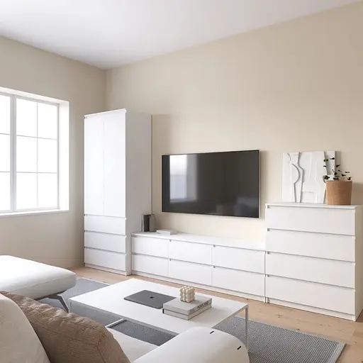 Комплект мебели в гостиную VAYS шкаф R-9, тумба R-12, комод R-4, белый