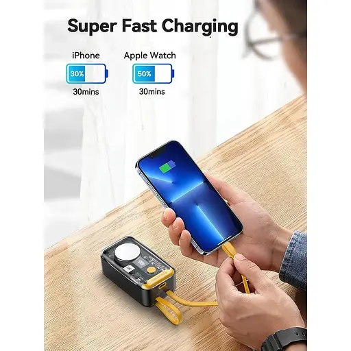 Зарядний пристрій NEWDERY 10000 мАг для iPhone Apple Watch Вбудовані кабелі - фото 5