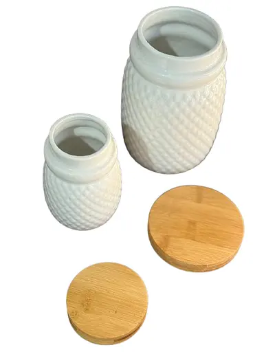 Набір банок для сипучих продуктів TS Kitchen HP-1215-8 кераміка бамбук на підставці 8 предметів Білий - фото 2