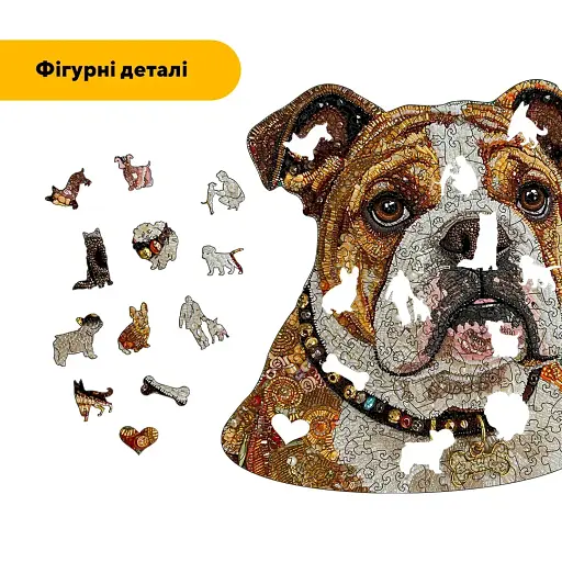 Деревянный пазл Мозаика Бульдога, А5, Деревянная коробка 35 элементов - фото 3