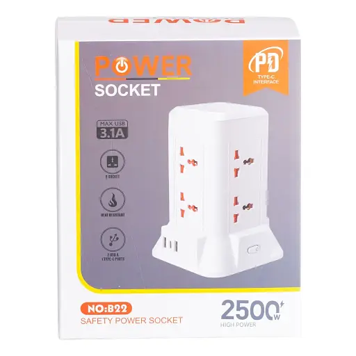 Сетевой фильтр-удлинитель Yiwu HP-5-1 TOWER B22 2.8 м 6 розеток 3USB + 1PD белый  - фото 8