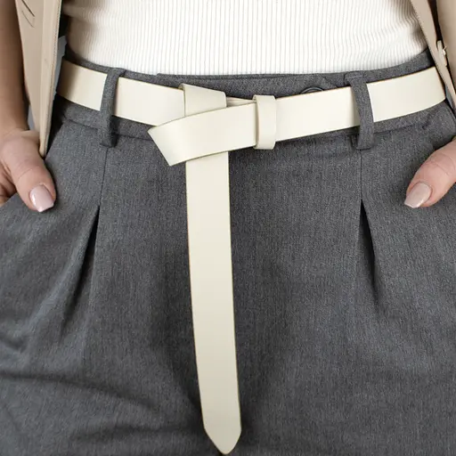 Ремень женский кожаный-узел без пряжки молочный SF-258 milk (130 см) - фото 5