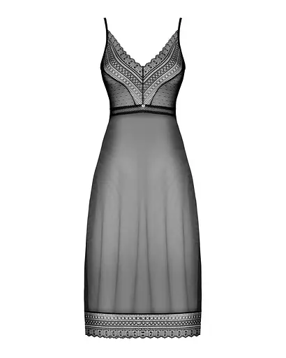 Полупрозрачная длинная сорочка Obsessive Estiqua chemise черный ассиметричный крой XS/S - фото 5