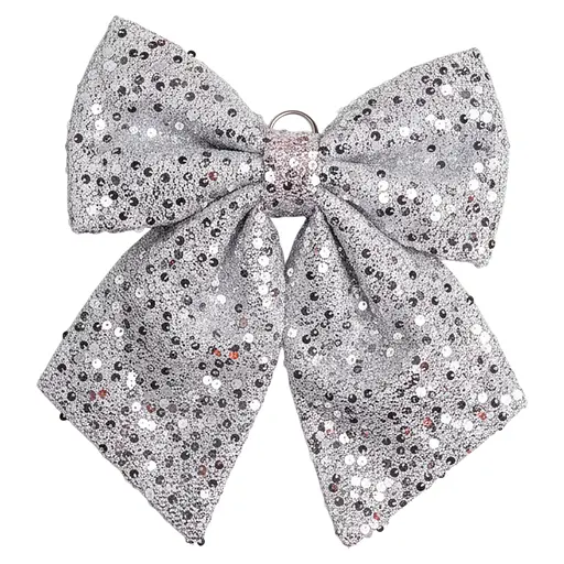 Бант новорічний для декору з паєтками на ялинку 25×35 см великий новорічний бант на маківку ялинки Сріблястий CR-2-28 Yiwu