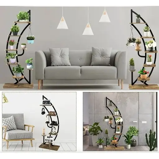 Стелаж для квітів Costway Ruta комплект 2 штуки у формі півмісяця коричневий - фото 4