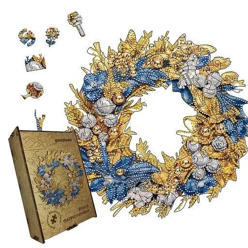 Пазл деревяний Патріотичний Вінок, А1, 500+ елементів, Дерев’яна коробка